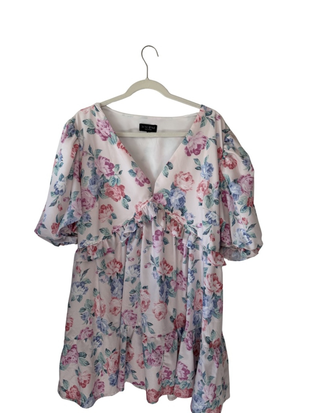 In The Style Floral V-Neck Dress - Pink & Blue Floral